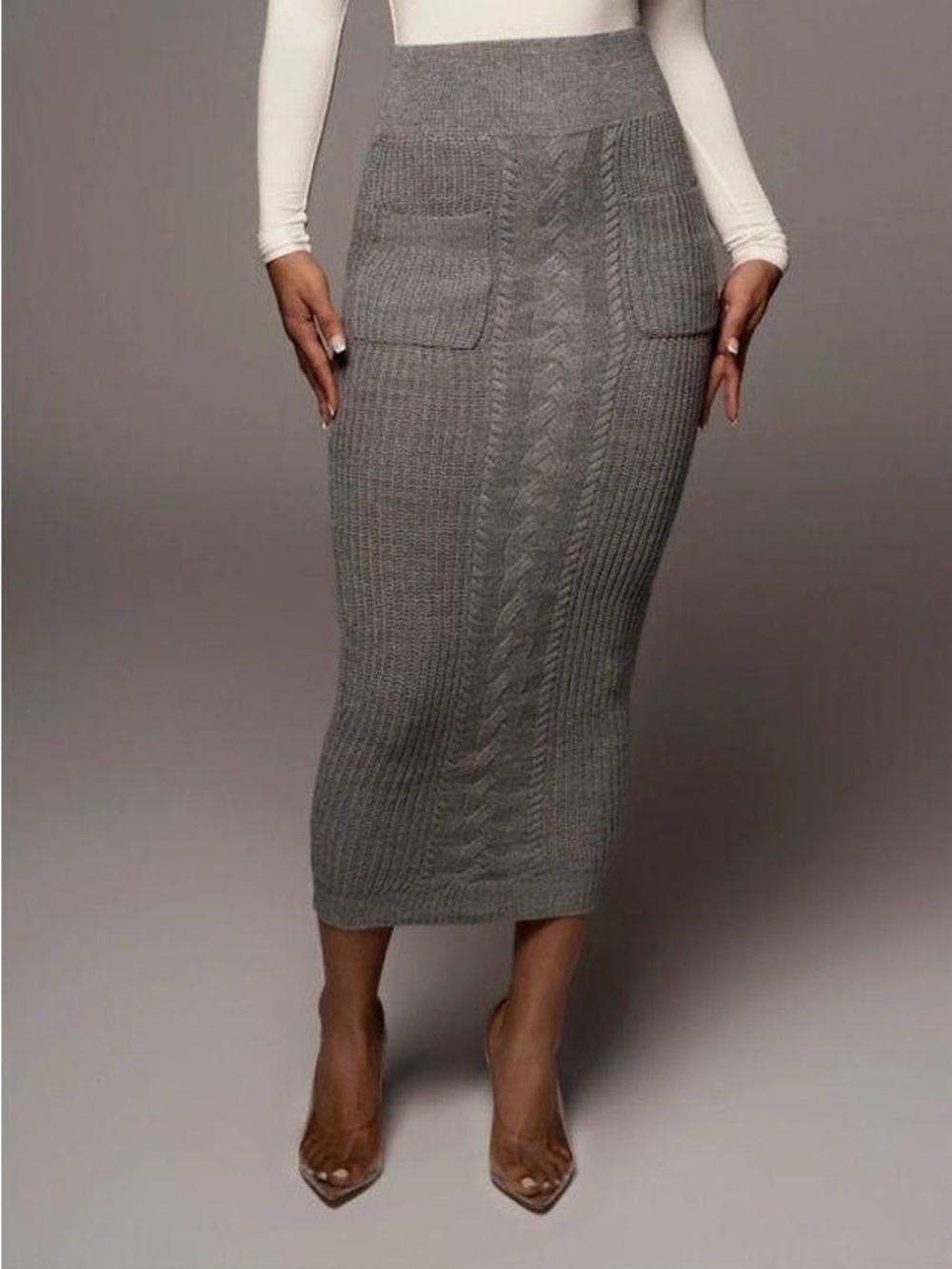 JLuxeLabel Cable-Knit Wiggle Midi Skirt